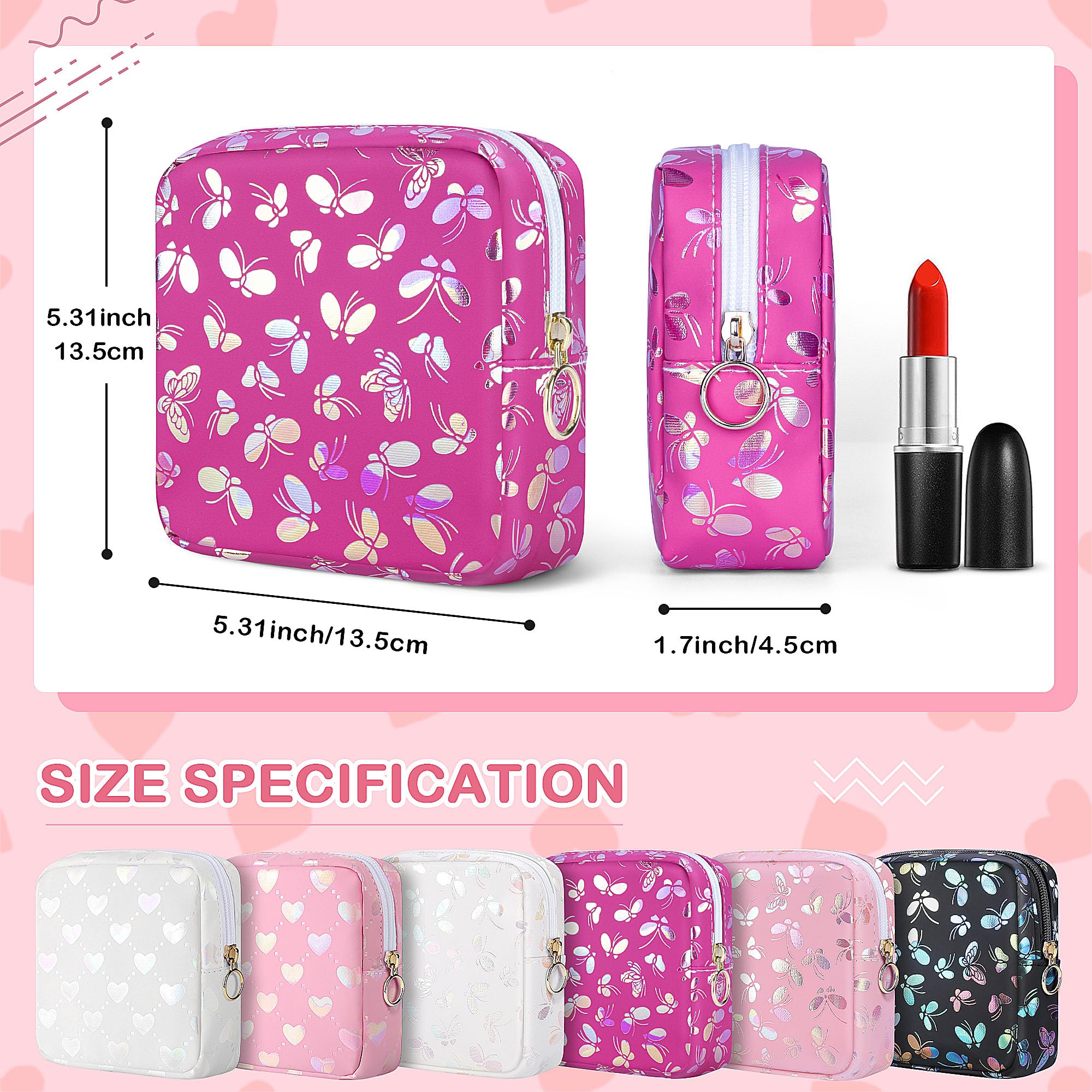 Likesing Tampon Holder for Purse, Leather Sanitary Napkin Storage Bag Period Bag Gift for Girls Women, Portable Sanitary Napkin Period Pad Pouch Tampon Bags for Purse(Rose red Butterfly)