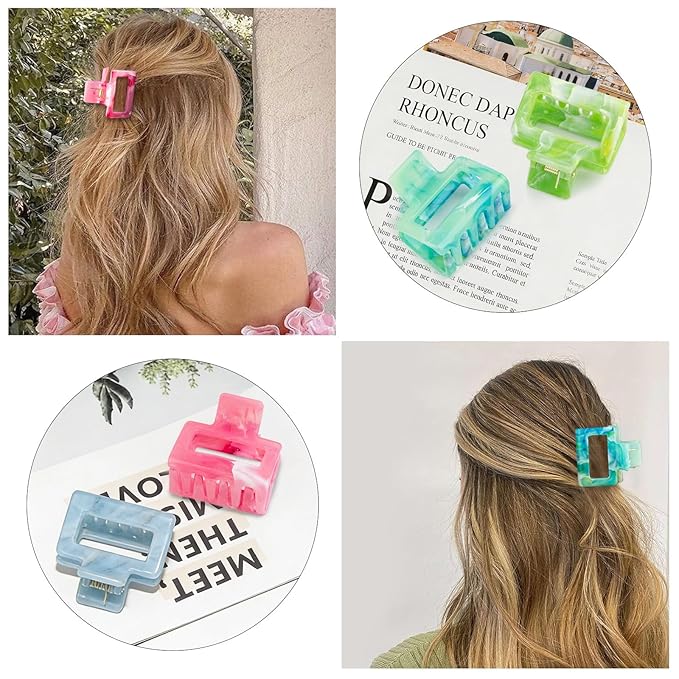 Cobinaan Medium Claw Hair Clips for Women and Girls, 2" Marble Pattern Rectangle Clips for Thin or Thick Hair, Nonslip Hair Jaw Clip