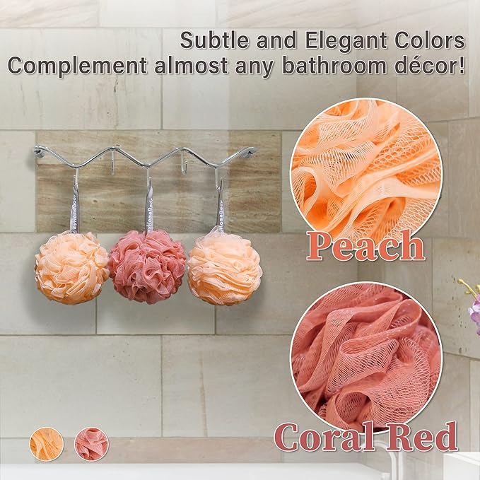 myHomeBody Large 70g Loofah Sponge, 2 Peach + 1 Coral Red, 3 Pack