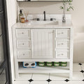 Montary 36" Bathroom Vanity with 37" Artificial Marble Carrara White Top, Modern Stylish MDF Bathroom Storage Cabinet, Freestanding Vanity Set with One Cabinet & 3 Drawers, White (Three Holes)