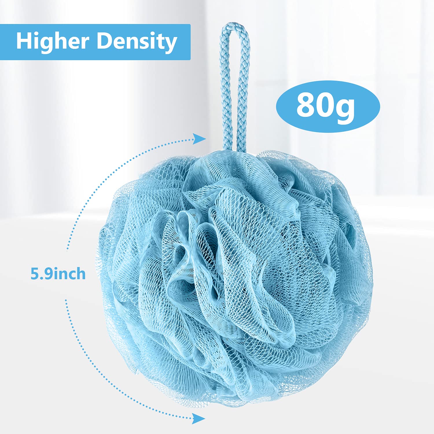 VANZAVANZU Bath Loofah Large 80g Shower Sponge Body Scrubber Mesh Pouf for Men and Women, Set of 4 (Turquoise)