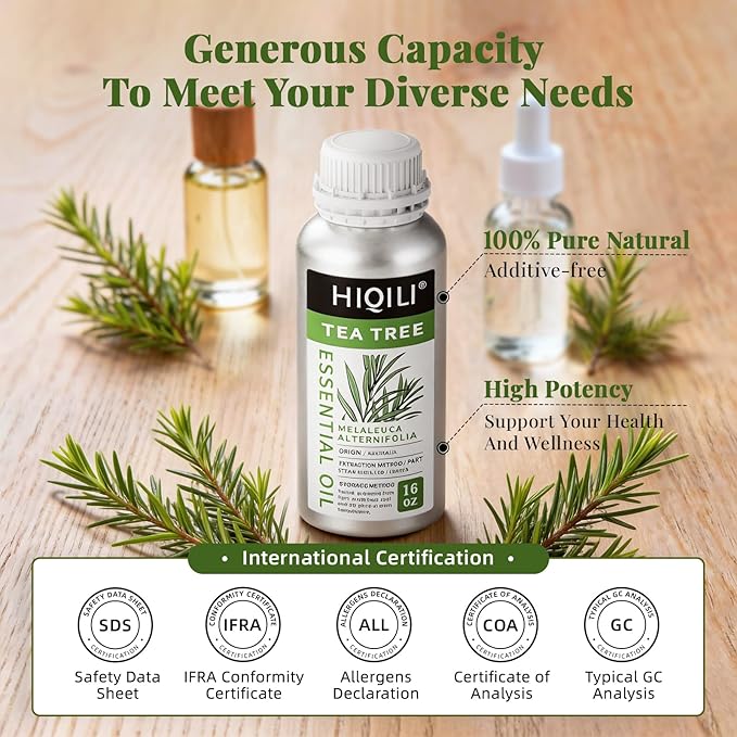HIQILI Tea Tree Oil for Skin, Hair, Nail, Diffuser, Soap Making