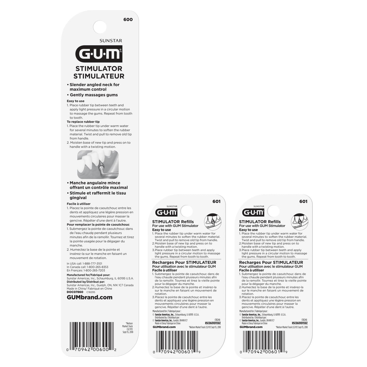 GUM Stimulator Permanent Handle with Rubber Tip, 1 Handle + 2 Refill Packs