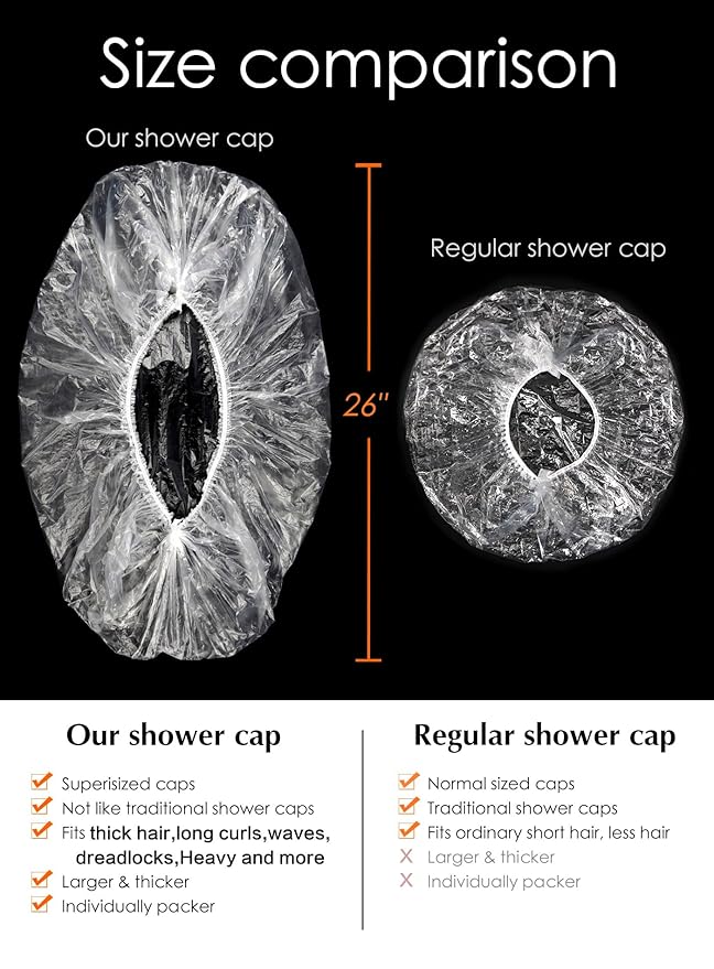 10Pcs XL Oversized Disposable Plastic Shower Cap for Long Braids, Dreadlocks & Locs - Big Plastic Shower Cap for Black Women's Hair Treatment