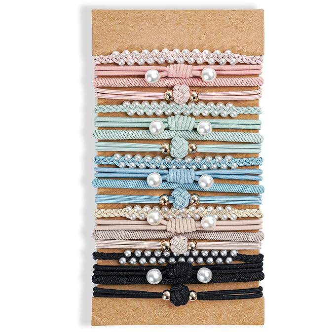 Lolalet Hair Ties (20 Pcs, Style D) - Thicker, Stretchy, Durable, No Pull Nylon Hair Ponytail Holder for Women and Girls, Fit for Thin, Long, Curly Hair, Also as Bracelet, Macaron Color