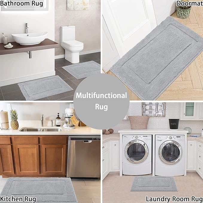 SHACOS Small Bathroom Rugs Set of 2 Pieces Bath Rugs with U Shape Toilet Rugs Set 16x24 + 20x24 inch Soft Absorbent Bath Mats Non Slip Plush Shower Rug Machine Washable, Light Grey