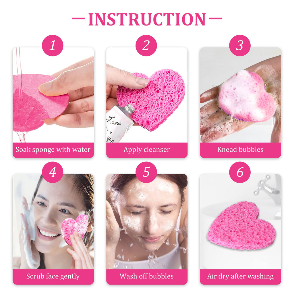60-Count Kickleen Compressed Cellulose Heart Shape Facial Sponges,Pink