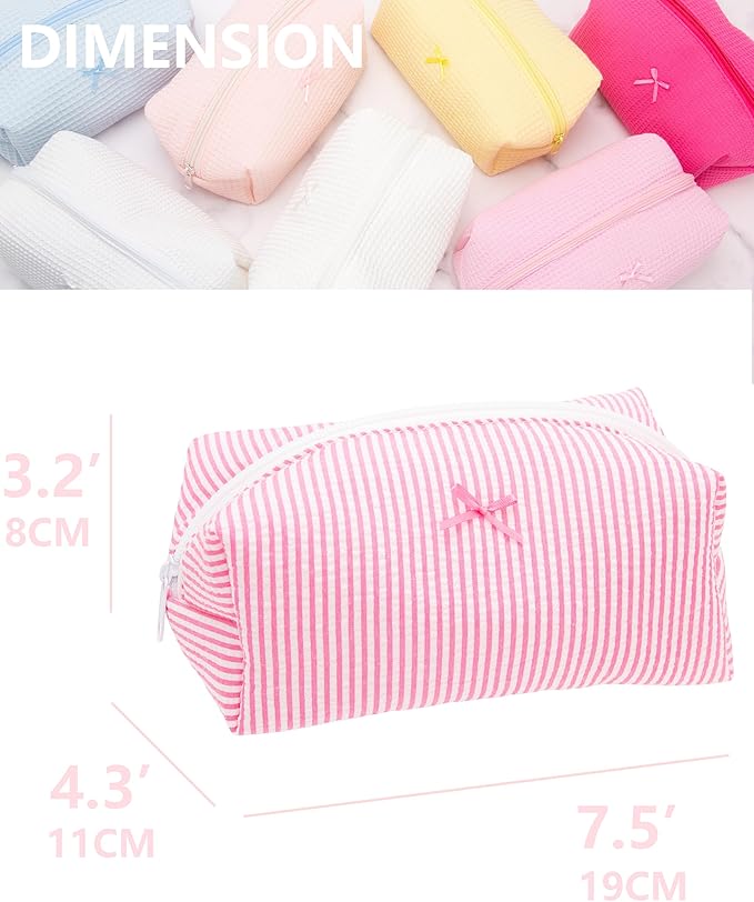 Cozy Makeup Bag for Women,Zipper Cosmetic Pouch,Stripe Candy Pink,2 Pack