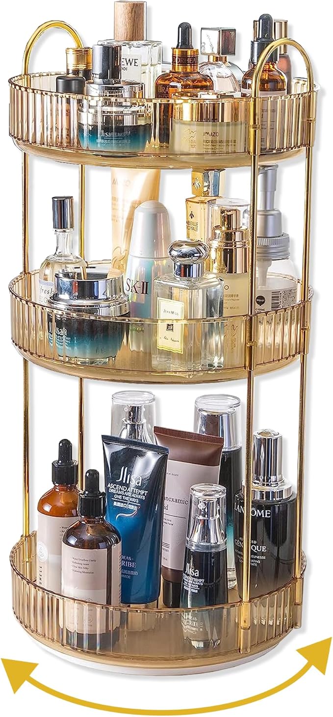 Asayuee 360 Rotating Makeup Organizer,2 Tier Large Capacity Make Up Organizers and Storage,Skincare Perfume Vanity Organizers,Bathroom Cosmetics Storage Organizer Countertop(Clear)