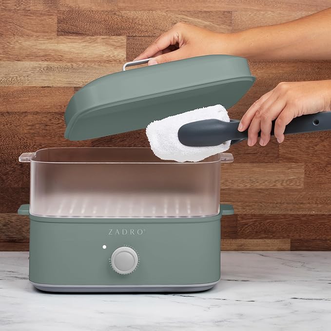 Zadro Towel Steamer with Tongs, 850W Heater, 8L Tray, 1.7L Tank, 30-min Timer for Facials, Manicures, Pedicures, Shaving (13"x12", 120V/850W, 8L, Dark Green)