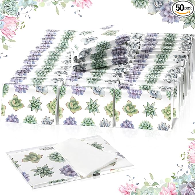 Geyee 50 Packs Tissue Travel Size Facial Paper Napkins Travel Packs Disposable Pocket Tissues for Wedding Guest Traveling School Purse Home Supplies, 500 Sheets 3 Ply(Succulent)