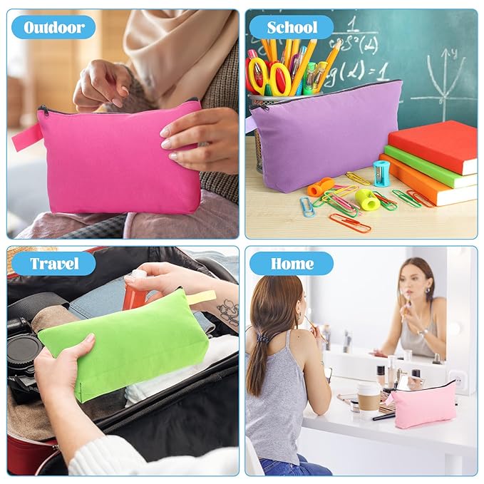 Saintrygo 30 Pcs Canvas Makeup Bags Bulk, Travel Cosmetic Zipper Pouch Blank DIY Multipurpose Toiletry Bag Hygiene Pouch for Women Purse Pencil Case (7.5 x 5 x 1.8 Inch,Novel)