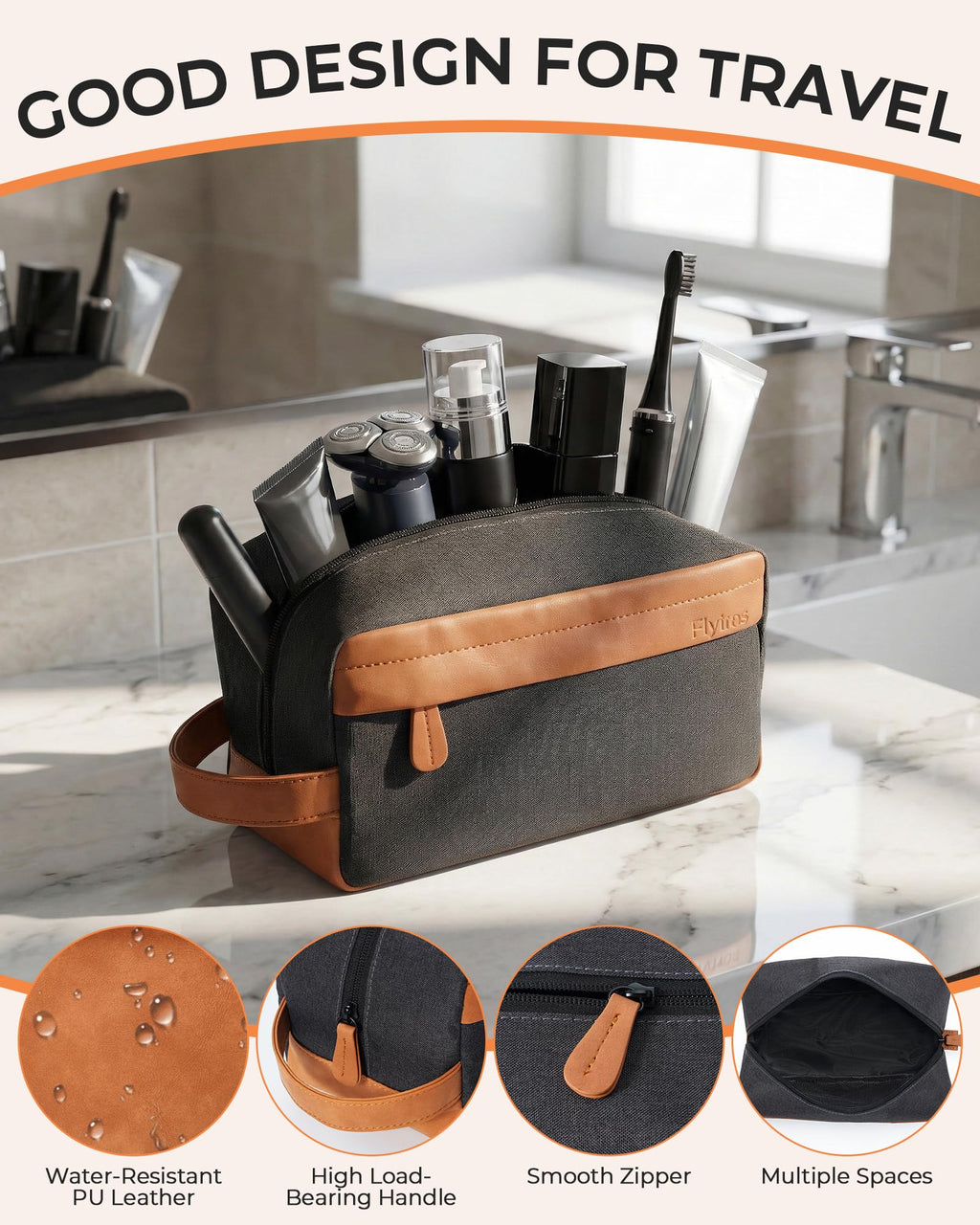 Elviros Hanging Travel Toiletry Bag Gift for Men，Mens Toiletries Bag Gifts Set Shaving Dopp Kit Water-resistant Bathroom Toiletries Organizer PU Leather Cosmetic Bags 2 Pack