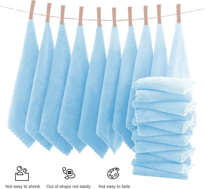 MOONQUEEN Ultra Soft Premium Washcloths Set - 12 x 12 inches - 24 Pack - Quick Drying - Highly Absorbent Coral Velvet Bathroom Wash Clothes - Use as Bath, Spa, Facial, Fingertip Towel (Aquamarine)