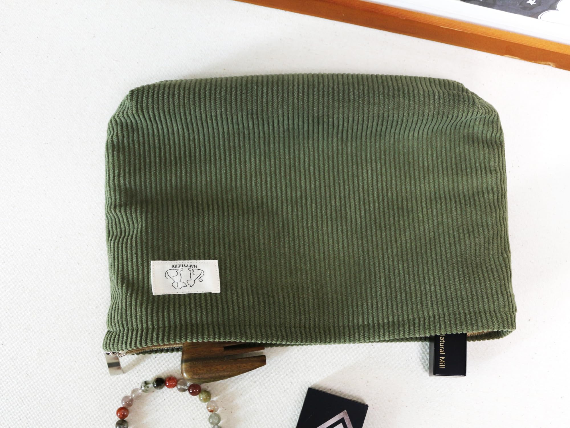 HAPPYHEIDI Large Makeup Bag Travel Cosmetic Pouch, Dark Green