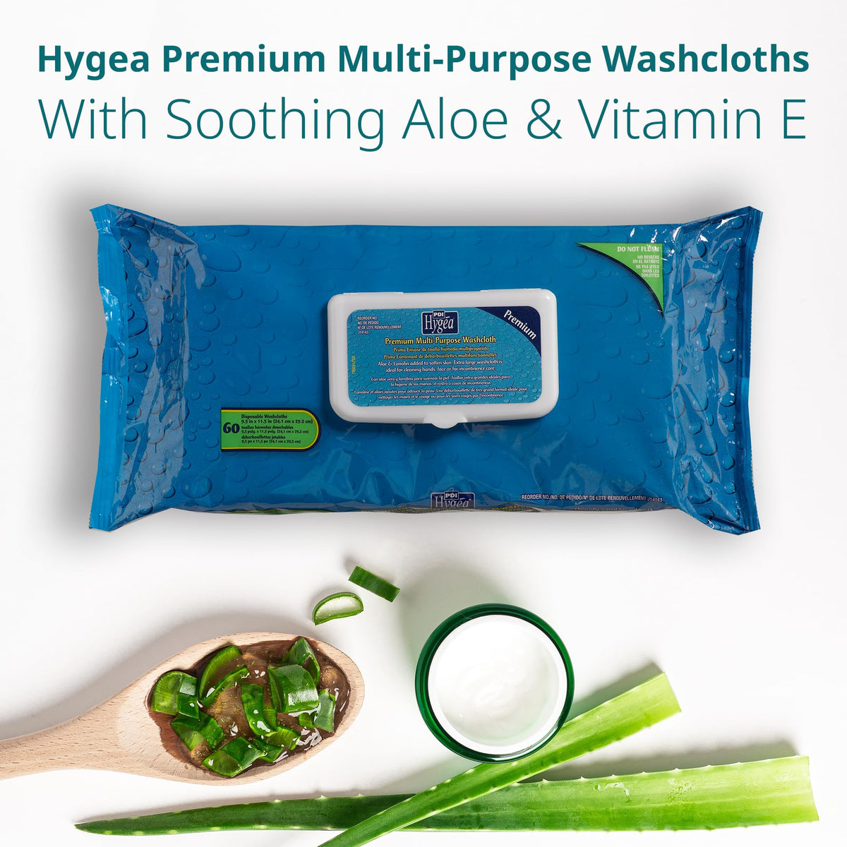 PDI Hygea Premium Multi-Purpose Washcloths, Personal Cleansing Body Wipes, Large Wipes 10" x 11.5", 60 Wipes Each, Pack of 6