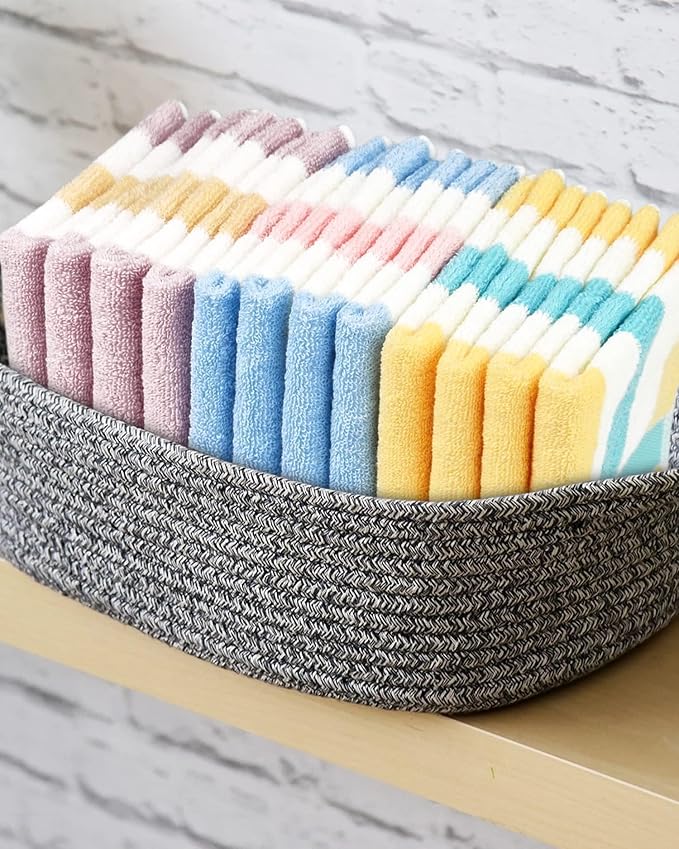 Jacquotha Cotton 12 Pack Striped Washcloths, 13 x 13 Inches, 3 Colors - Face and Body Cleansing Towels