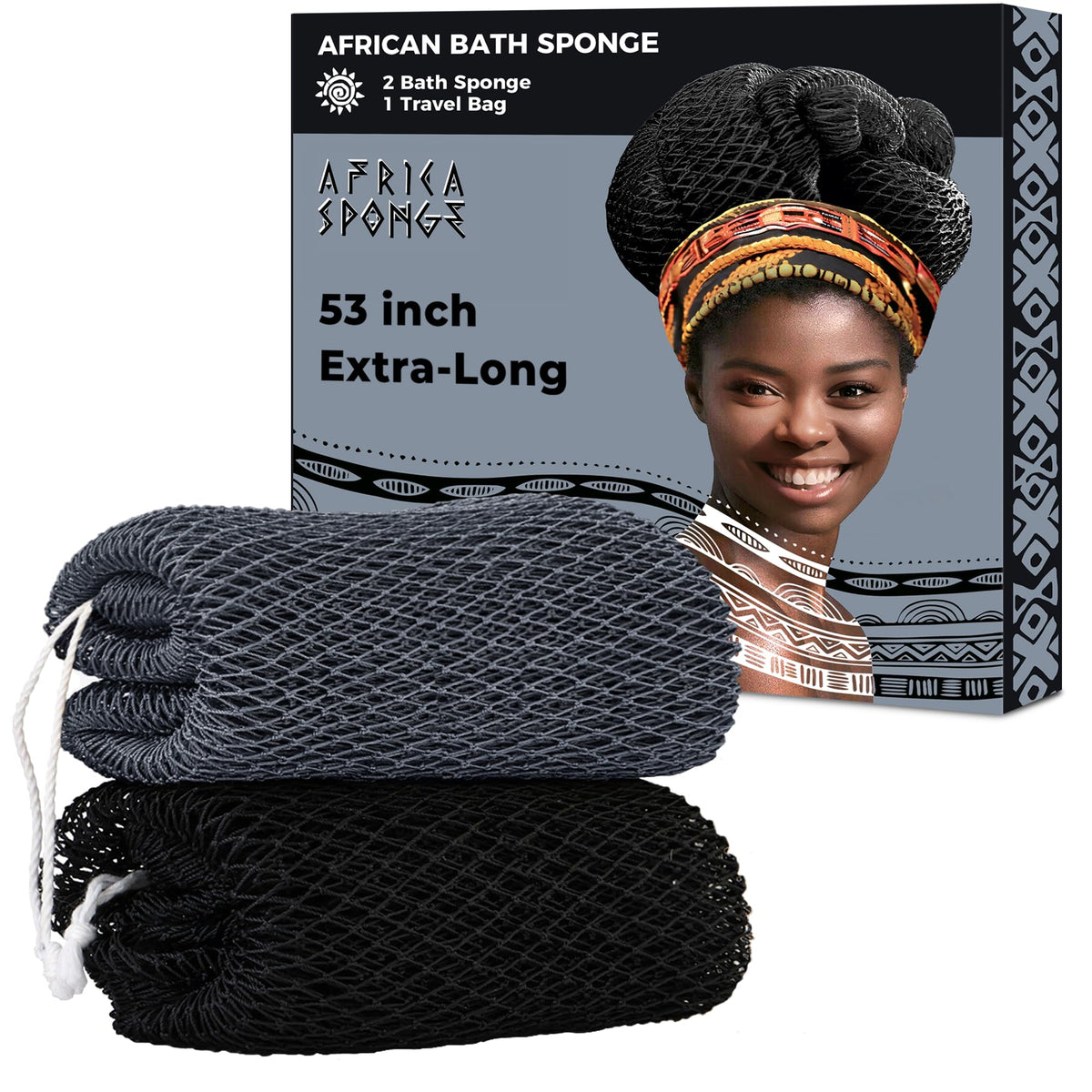 African Net Sponge Authentic - 2 Pieces Exfoliating Body Scrubber Bath Sponge - Back Scrubber Washcloth for Shower - Real African Scrub Exfoliator Body Care Bathing Accessories for Women