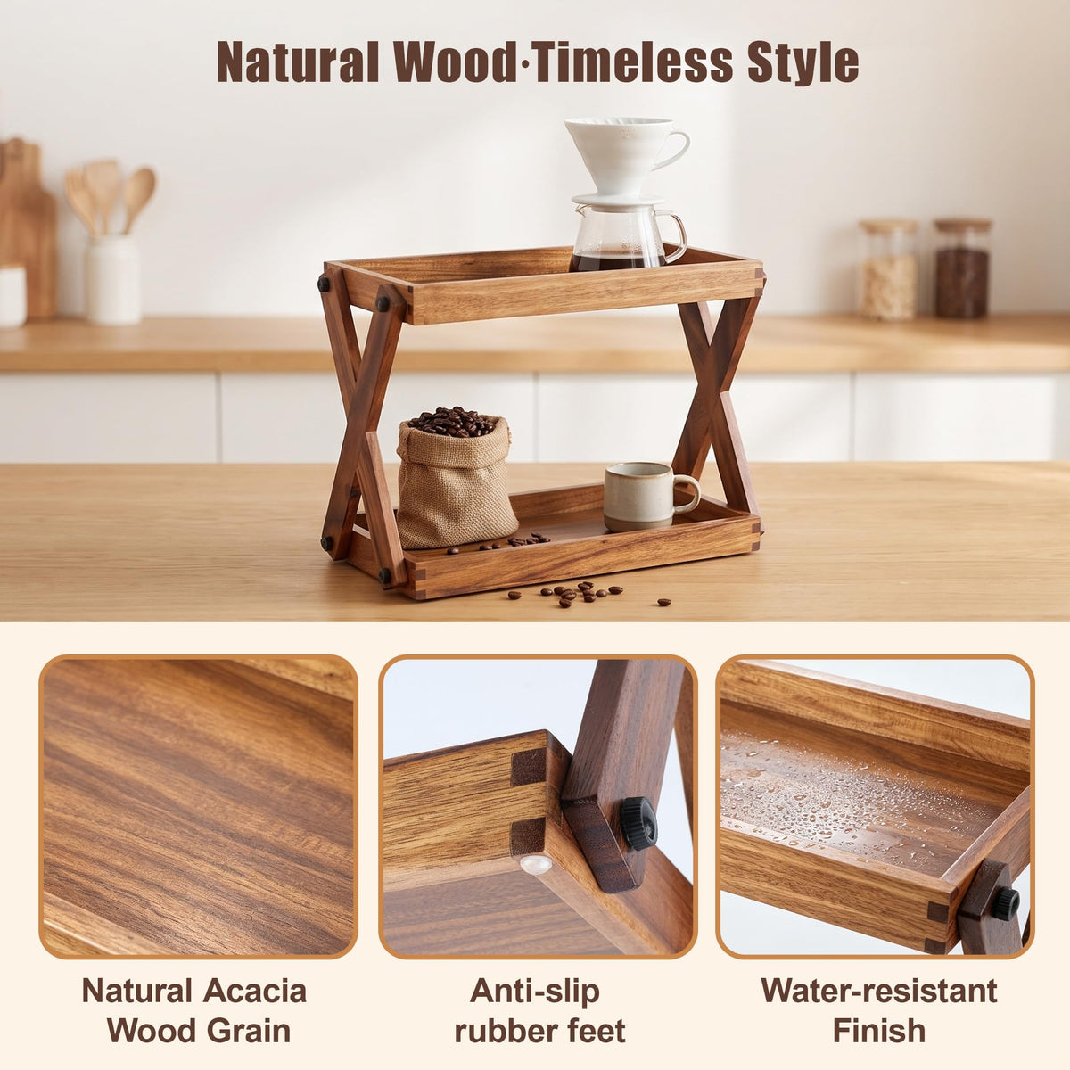 2 Tier Wood Countertop Organizer Shelf for Kitchen Bathroom Spice Storage