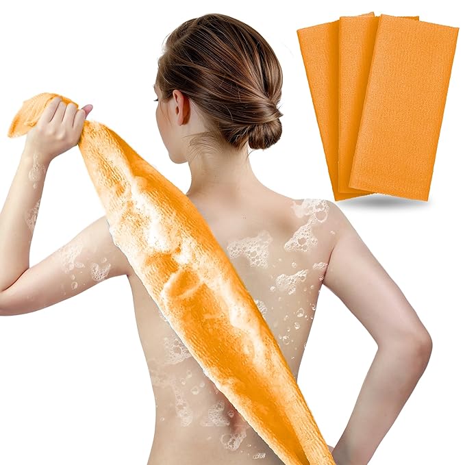 ARCH&M Exfoliating Washcloth & Body Scrubber, Orange, 3 Pack