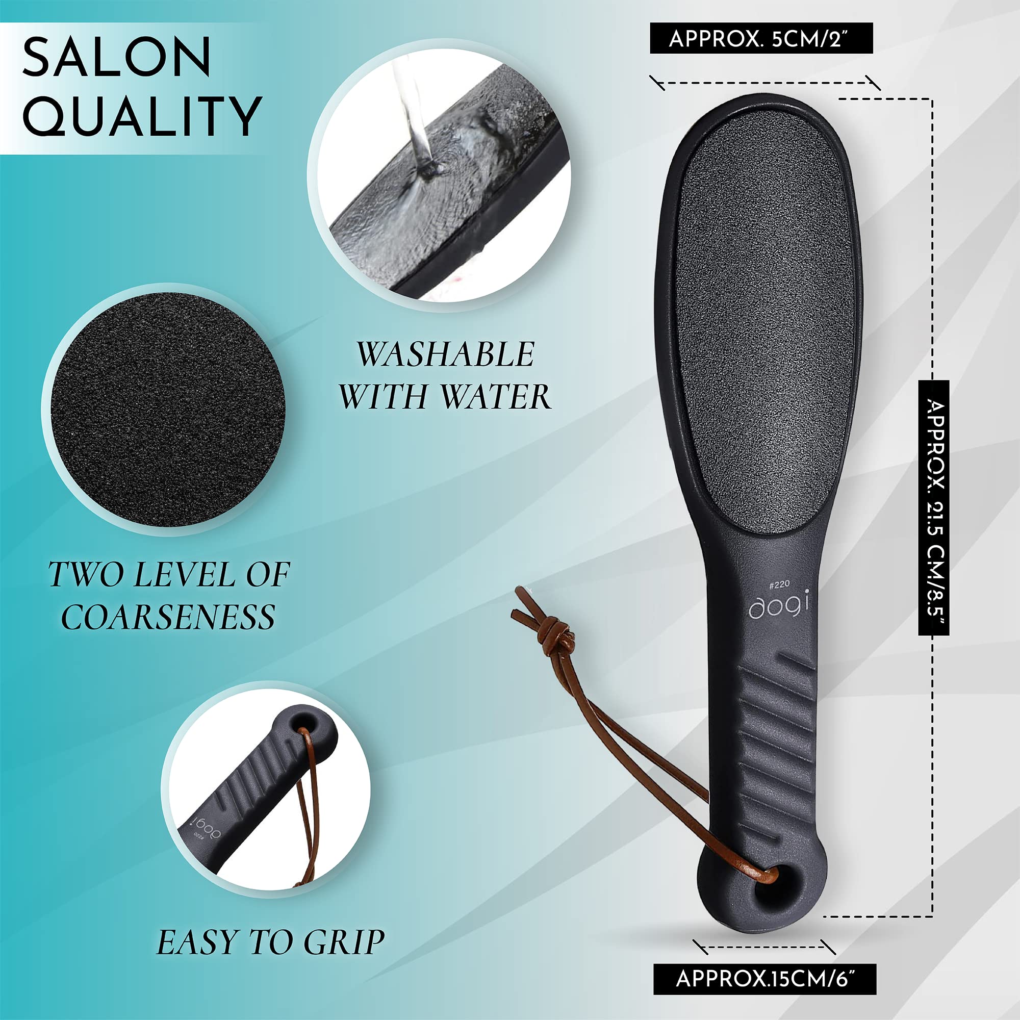 aogi Foot rasp Pedicure Foot File - Removes Damaged and Hard Skin, Avoids Callus Buildup – Gentle, Fine File for At-Home Professional Treatment (Black, Waterproof, Comes with Original Pouch)