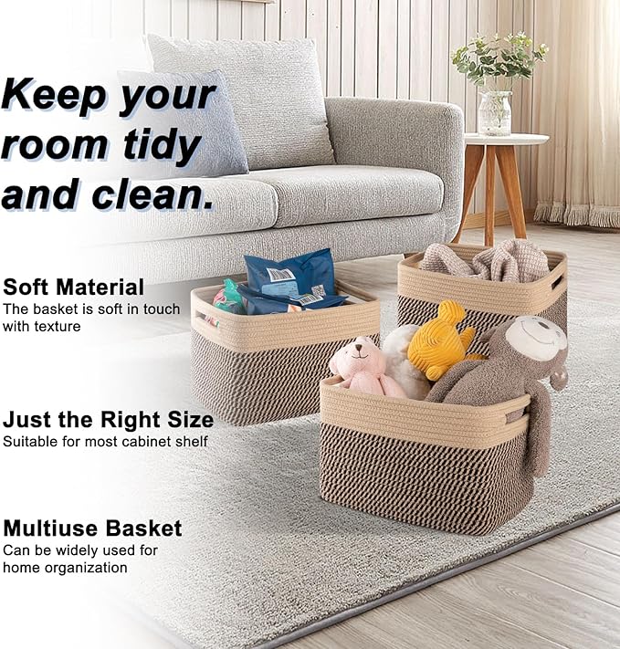 SIXDOVE 4 Pack Storage Baskets for Organizing, Woven Baskets for Shelves - Perfect for Toys, Books, Towels, and Clothes, Durable Gift Basket Bins Toy Storage, 12.7''L x9''W x7.8''H, Black and Brown