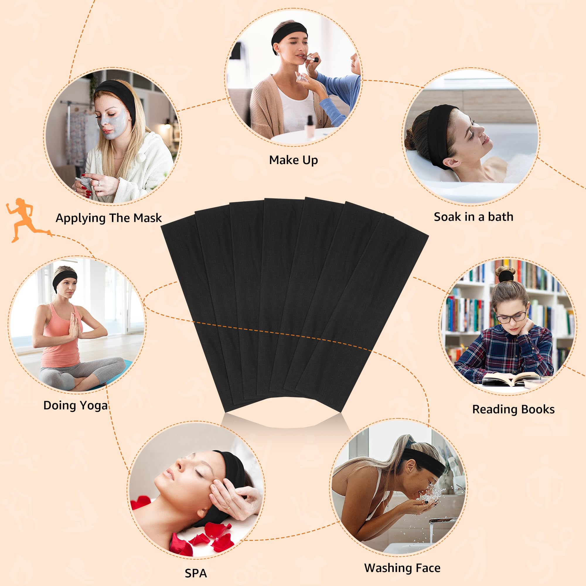DiyJibb Headbands for Women, Stretchy Non Slip Soft Cotton Cloth Hair Bands for Sports, Workout, Yoga and Running, 7pcs