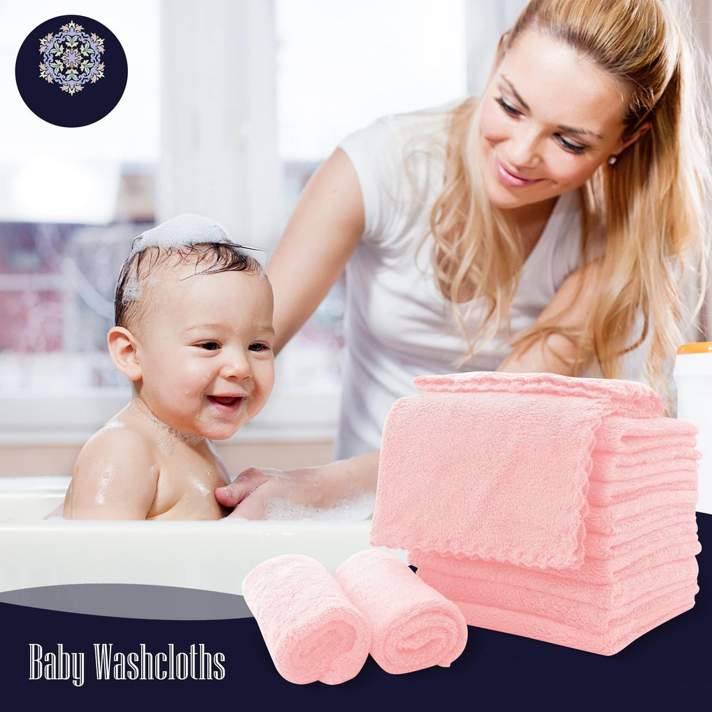 16 Pack Baby Washcloths - Luxury Coral Fleece - Extra Absorbent and Soft Wash Clothes for Newborns, Infants and Toddlers - Suitable for Sensitive Skin and New Born - Baby Shower - Pink,10x10 Inch