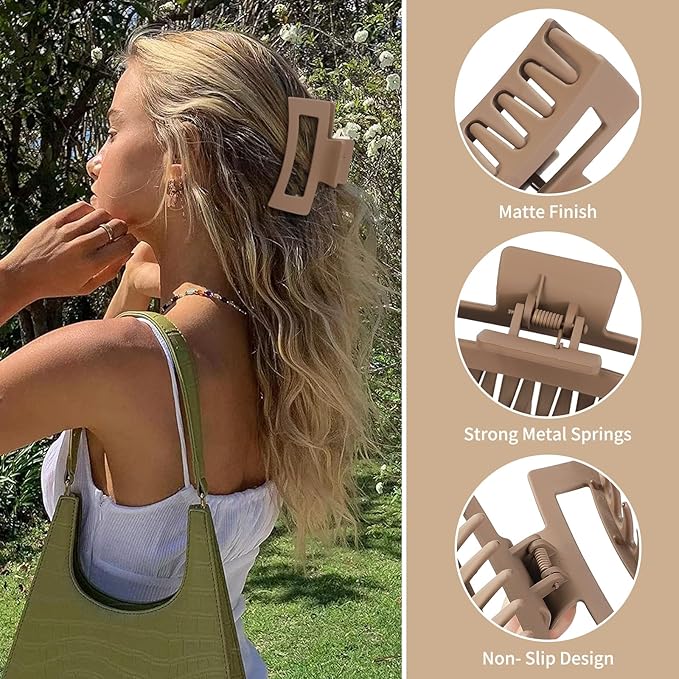 Sisiaipu 3.5 Inch Medium Hair Claw Clips 6 Pack Hair Clips for Women Square Rectangle Claw for Hair Banana Jaw Clips Hair Accessories for Girls -Regular