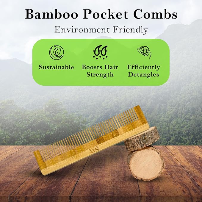N12 Products 5 Bamboo Wood Pocket Beard Comb Set of 5, 100% Natural wooden combs for Beard, Hair, Mustache, Men & Women, Travel-Friendly, Eco-Friendly Grooming Solution