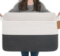 Goodpick Woven Storage Baskets for Organizing 22”x17”x12” Large Blanket Basket for Living Room Bedroom, Rectangle Toy Baskets Storage Kids with Handles, Dark Gray
