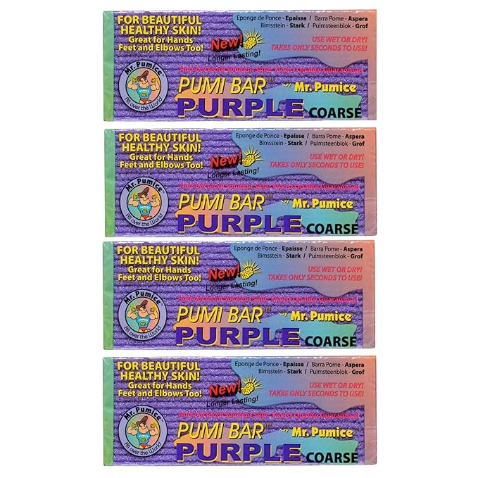 Mr. Pumice Purple PUMI Bar - Extra-Coarse Pumice Stone for Feet Callus Remover Pedicure Tools for Feet Foot Scrubber Skin Exfoliator Block, 4 Pack