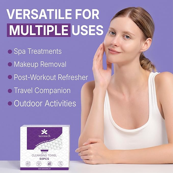 Disposable Face Towels XL 100 Count, Pearl Texture Facial Tissues for Deep Cleansing, Ultra Thick Makeup Remover Dry Wipes, Lint Free Cotton Tissue for Sensitive Skin