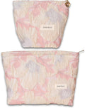BOCGRPU 2 PCS Makeup Bag Small Cute Makeup Pouch Floral Cosmetic Bag for Women，Soft Toiletry Bag Pouch for Purse, Stereoscopic Emboss Craft Makeup Bag with Zipper（ Relief Pink Flower）