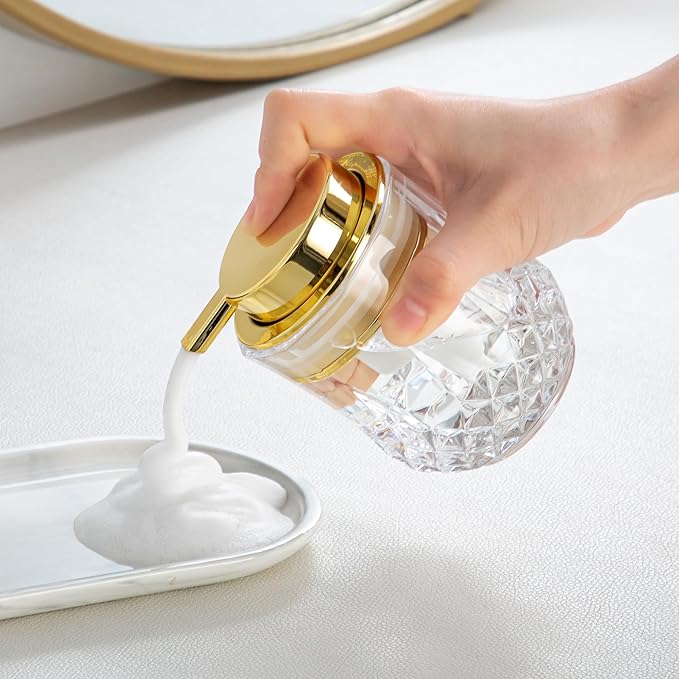 Foaming Soap Dispenser, Bathroom Hand Foam Soap Dispensers for Gold Pump,Glass Refillable Dish Soap Dispenser,Modern Home Soap Dispenser for Bathroom,Kitchen(Clear/Gold Poam Pump)