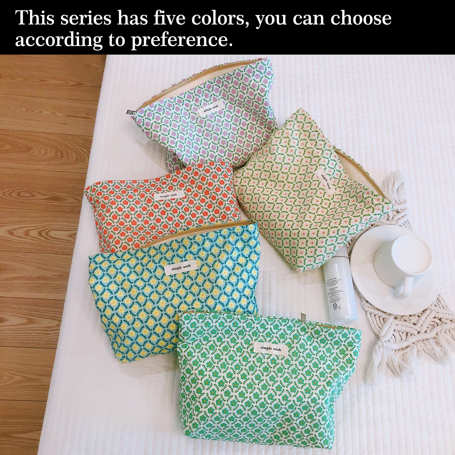STARDW Aesthetic Floral Makeup Bag Cute Small Cosmetic Bags for Women Girls, Travel Toiletry Bag Large Capacity Zipper Makeup Pouch, Purse Organizer Pouches (Green Flora)