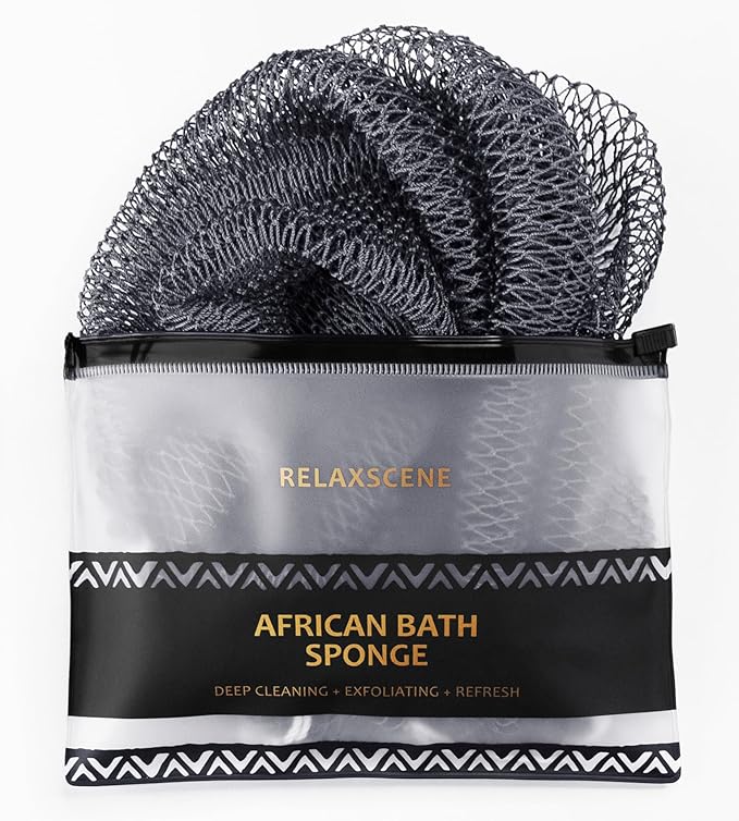 African Net Sponge Authentic - Exfoliating Back Scrub Bath Sponge with Knots - Afro Scrub Body Scrubber Exfoliator Washcloth - African Body Care Daily Use Shower Essentials