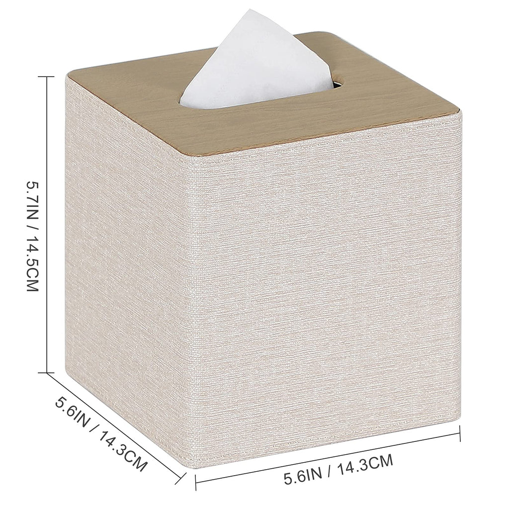 GOLRANLYE Tissue Box Cover Square PU Leather Facial Tissue Box Holder for Dresser Bathroom Decor (Beige)