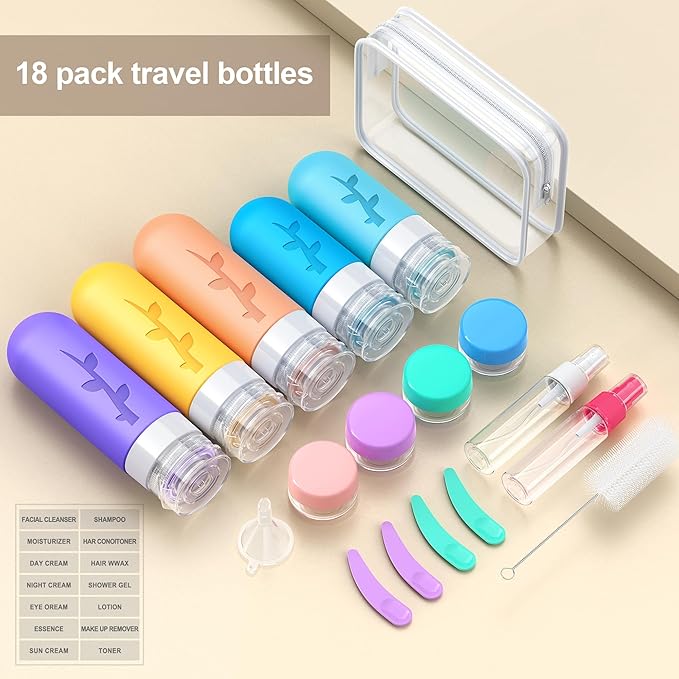 Aeomni 19pack TSA Approved Travel Bottles for Toiletries - Silicone travel size Containers, Leak Proof Size Toiletries, Refillable Shampoo and Conditioner Bottles, Travel Essentials
