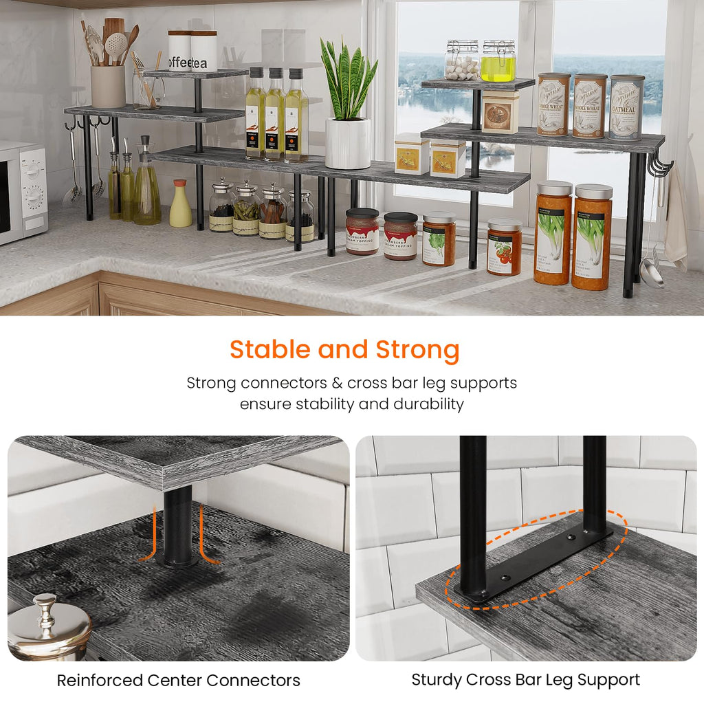 Homode Kitchen Countertop Organizer, 3 Tier Corner Shelf Bathroom Counter Organizer, Wooden Counter Shelf Stand Space Saver, Easy Assembly, Rustic Grey