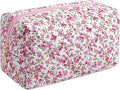 HHQQWZ Makeup Bag Travel Cosmetic Bag for Women Girls, Zipper Make Up Pouch, Floral Flowers Toiletry Organizer Makeup, Portable Storage Cosmetic Travel Cloth Bag (Red-Floral)