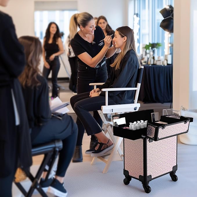 BYOOTIQUE 3-Piece Rolling Makeup Train Case on Wheels Travel Makeup Artist