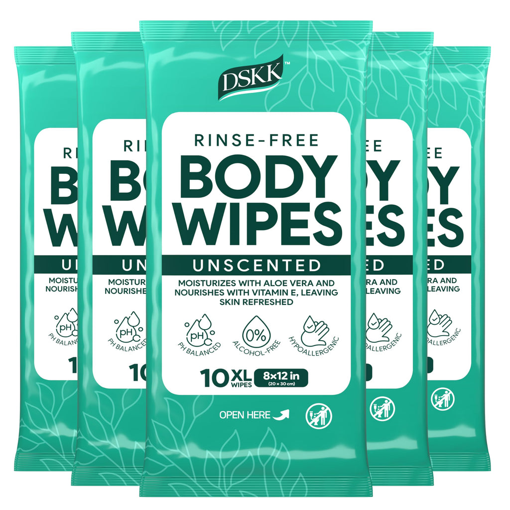 No-Rinse Body Wipes for Adults – XL Ultra Thick Bathing Wipes, Unscented with Aloe & Vitamin E, Hypoallergenic Full Body Washcloths for Women, Men & Elderly, Travel & Camping (50 Count)