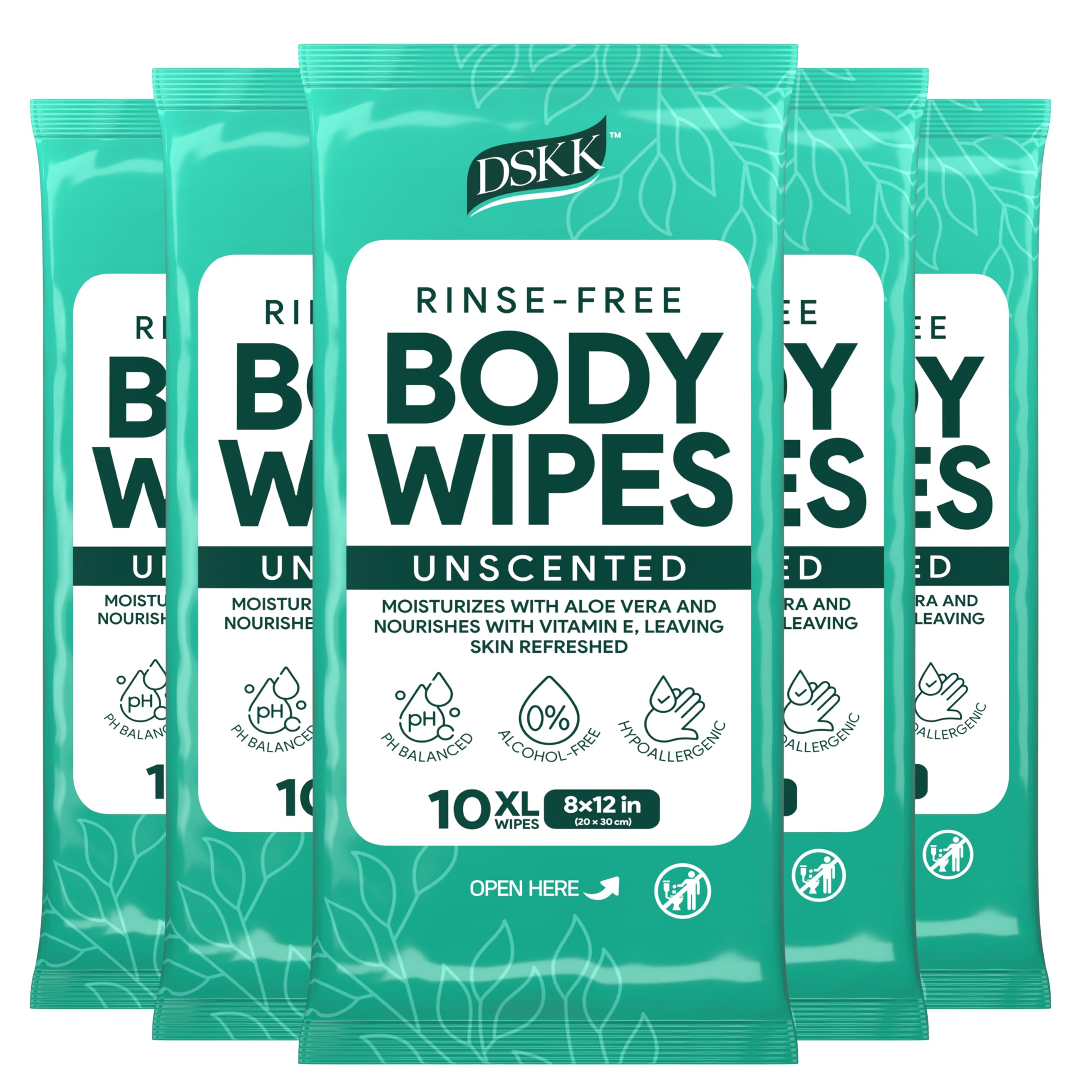 No-Rinse Body Wipes for Adults – XL Ultra Thick Bathing Wipes, Unscented with Aloe & Vitamin E, Hypoallergenic Full Body Washcloths for Women, Men & Elderly, Travel & Camping (50 Count)