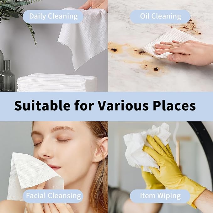 Skinsfairy Disposable Face Towels, Ultra Soft Biodegradable Dry Wipes, 50 Count 10x10'' Large Towelettes for Cleansing, Makeup Remover, Skincare, Sensitive Skin, Nursing, Travel
