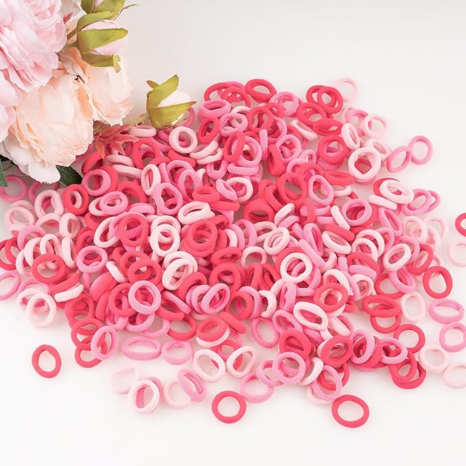 400 PCS Baby Hair Ties – No Damage Elastic Ponytail Holders, Soft Seamless Multicolor Hair Bands for Toddlers and Girls, Baby Hair Accessories (Mixed Pink)