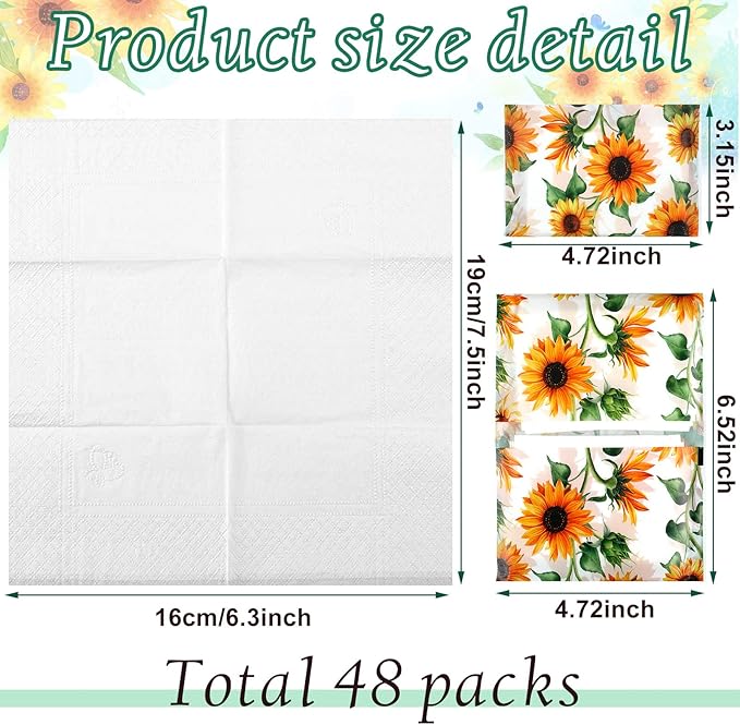 Geyee 50 Packs Tissue Travel Size Facial Paper Napkins Travel Packs Disposable Pocket Tissues for Wedding Guest Traveling School Purse Home Supplies, 500 Sheets 3 Ply(Sunflower)