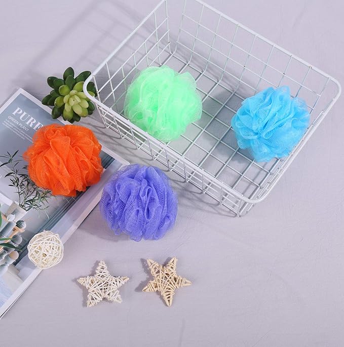 Bath Sponges, Small Size Colorful Shower Sponges Exfoliating Mesh Pouf Bath Ball Body Scrubber for Travel Pack of 8