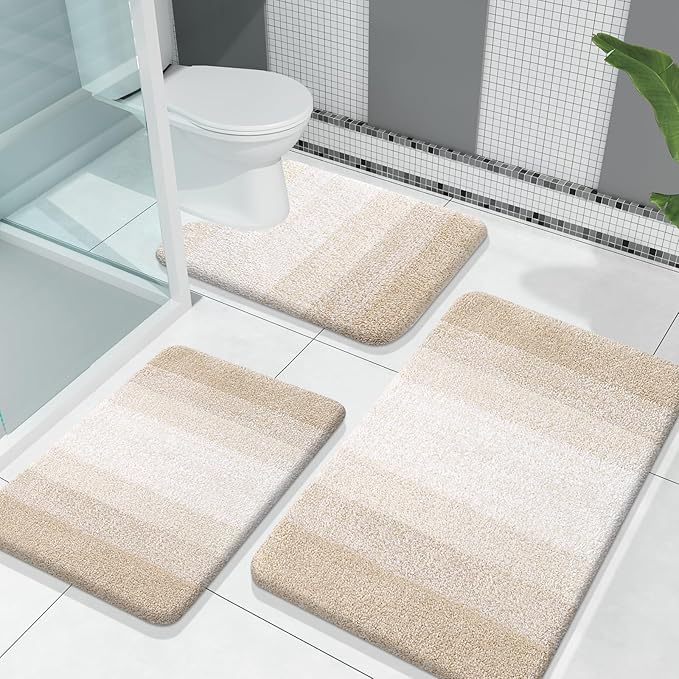 OLANLY Microfiber Bathroom Rugs Sets 3 Piece, 30"x20"+24"x16"+24"x20"