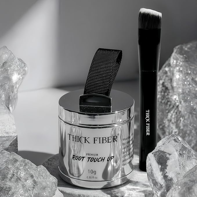 THICK FIBER Root Touch Up Powder with Brush – Covers Grey Roots, Thinning Hair & Bald Spots – Sweat & Water Resistant for Men & Women (White, 0.35 Ounce (Pack of 1))